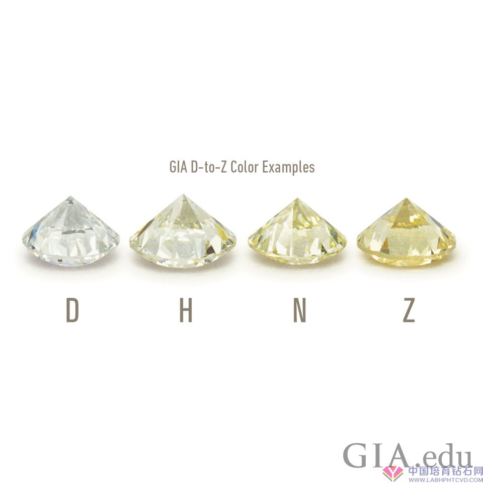 您可以轻易地观察到D级和Z级颜色钻石的差异，它们分别为GIA颜色等级表中的最高和最低标准。 但是H级和N级之间的颜色差异可能就没有那么明显了。